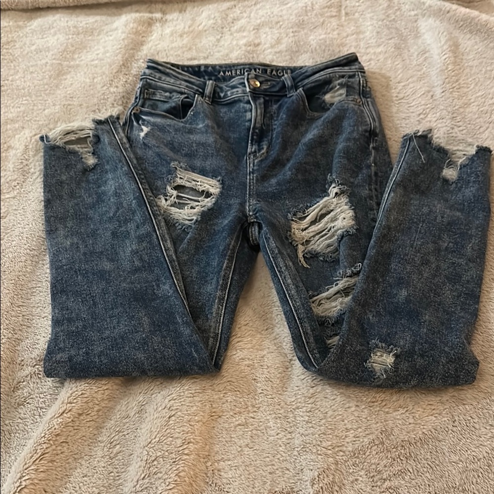 American Eagle Outfitters Blue Skinny Jeans with Fashionable Distressing